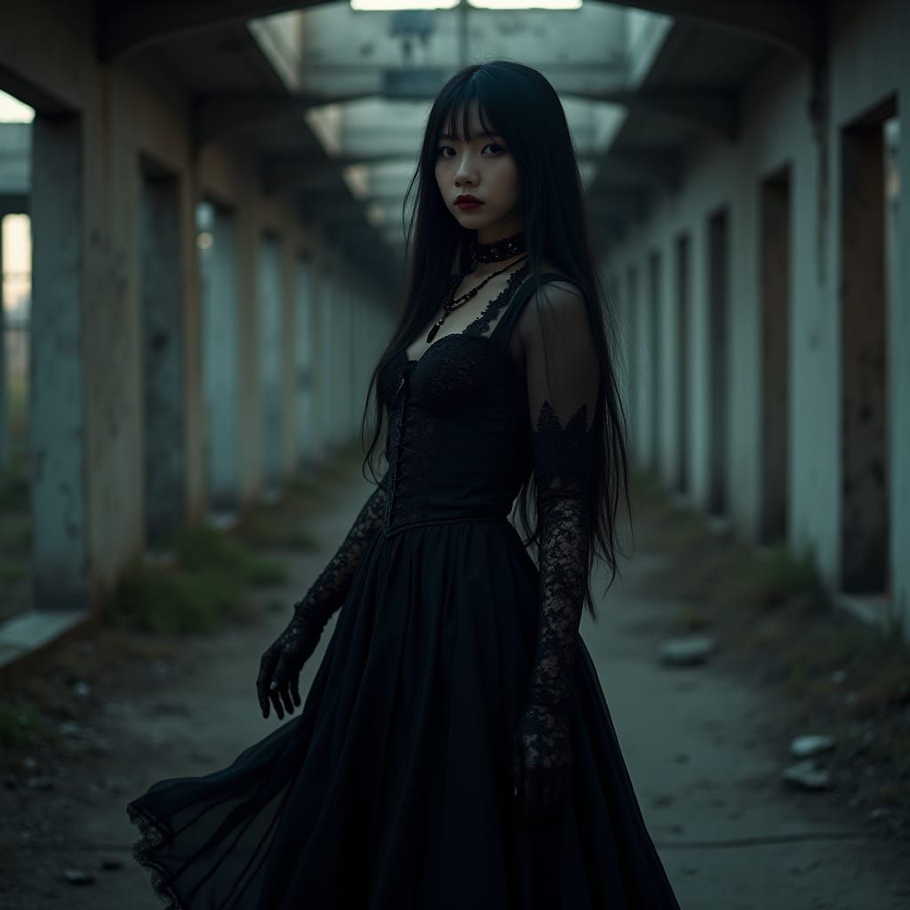 Gothic Woman in Abandoned Building: Fine Art Photography