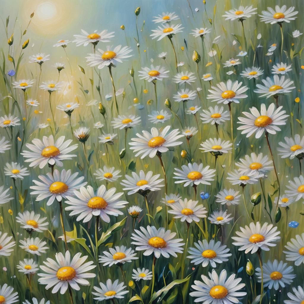 Orbs Among Daisies: Impressionistic Oil Painting
