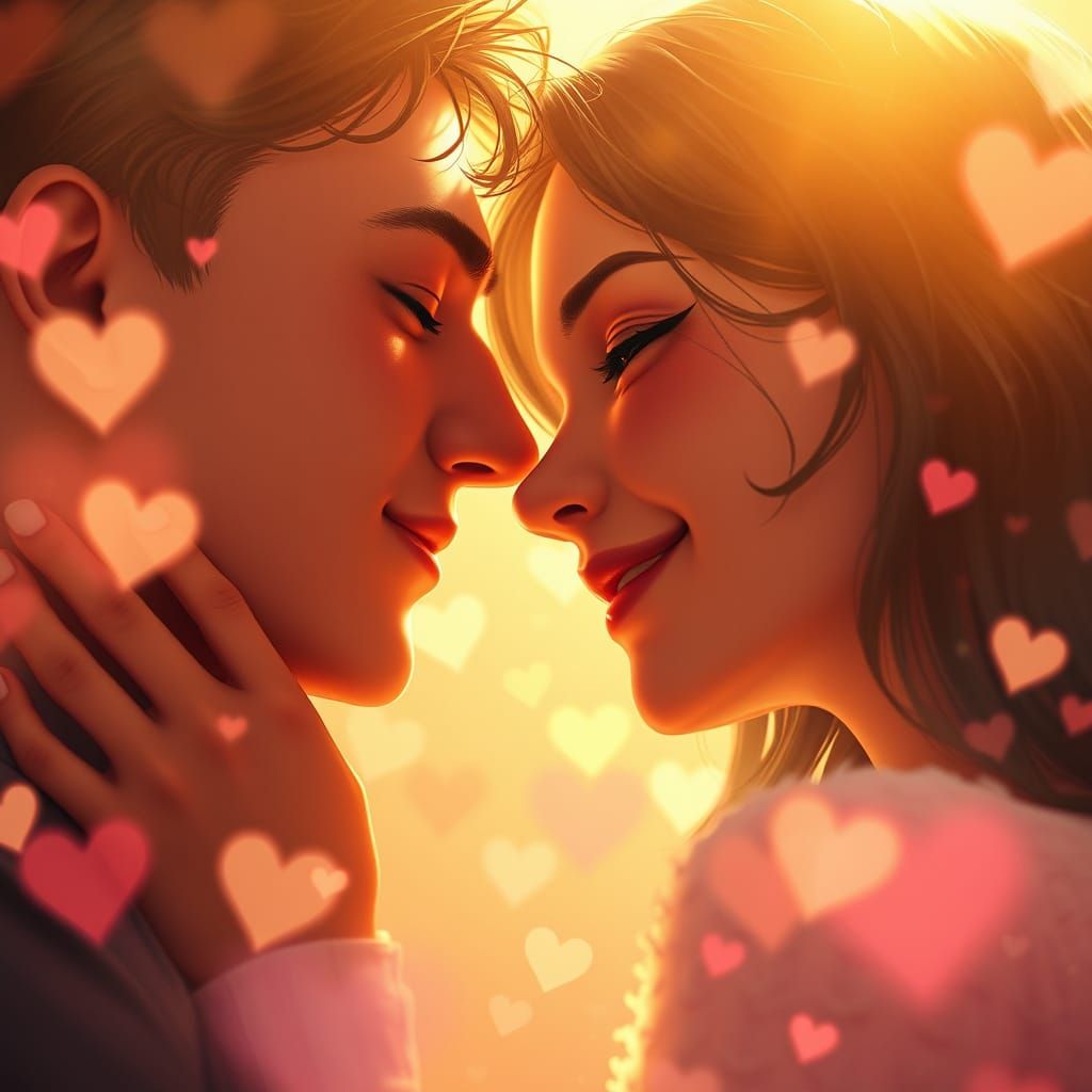 Ethereal Moment of Deep Affection in a Warm, Golden Haze