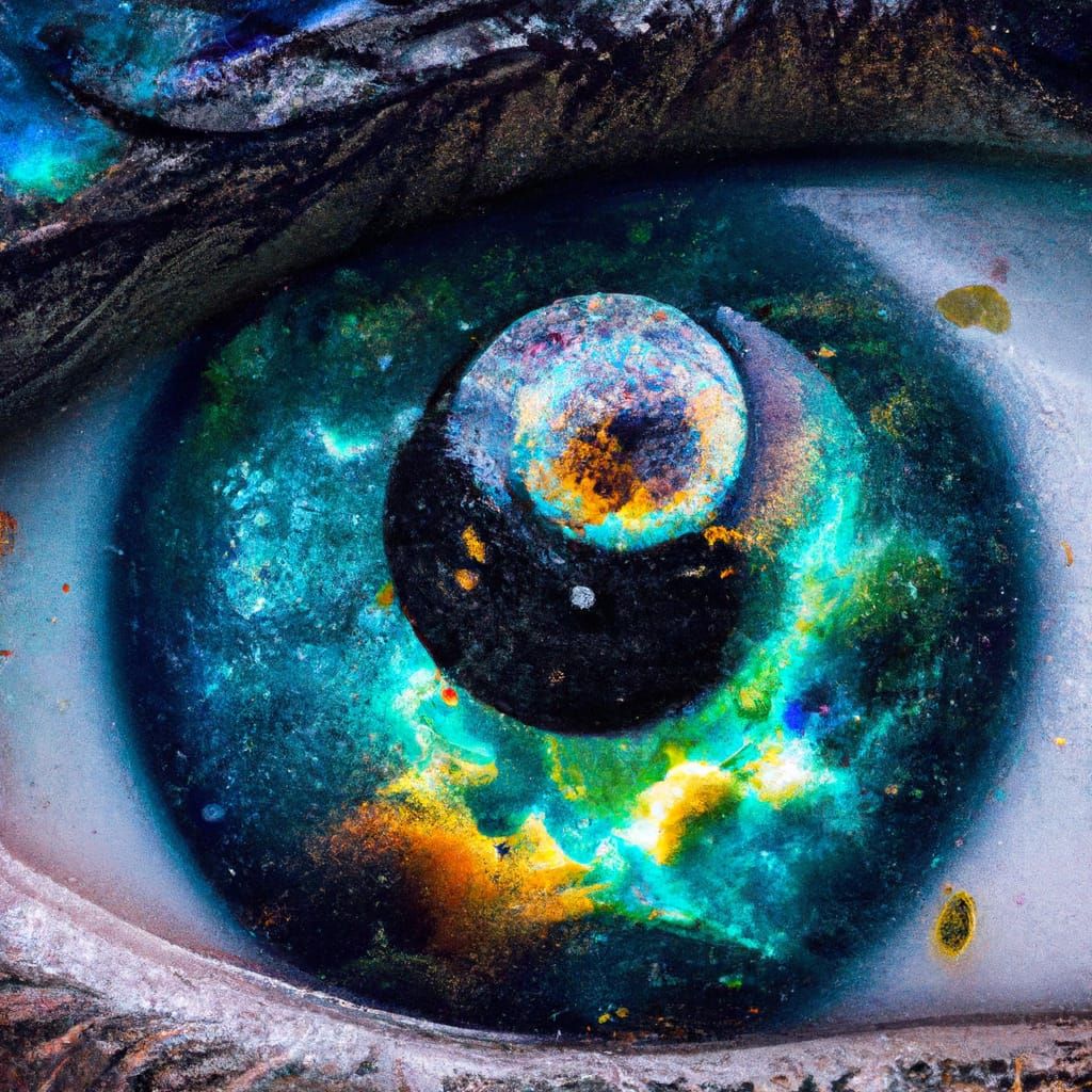 Galaxy Eye: Photorealistic Close Up in Holographic Style