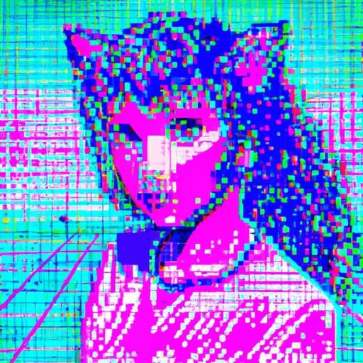 Catgirl in Cyberpunk Vaporwave Style