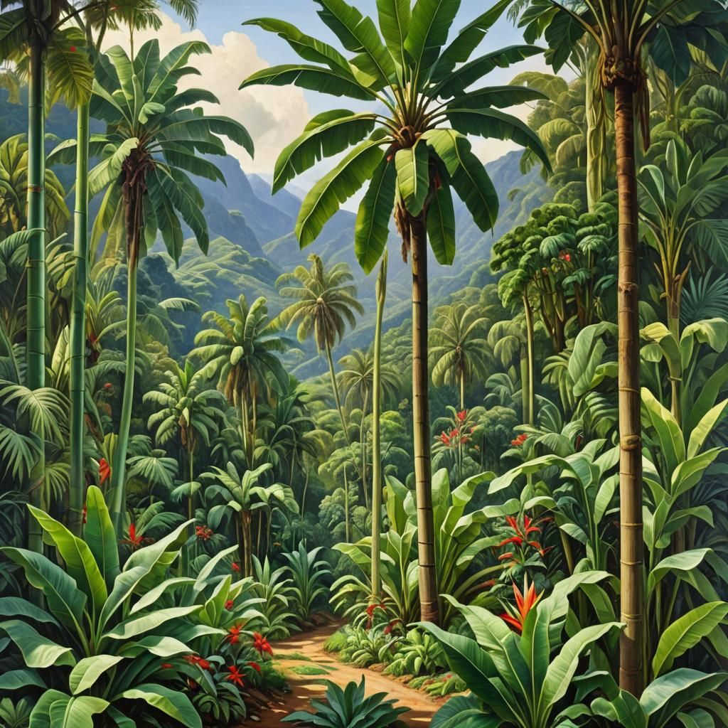 Tropical Mountain Landscape Oil Painting