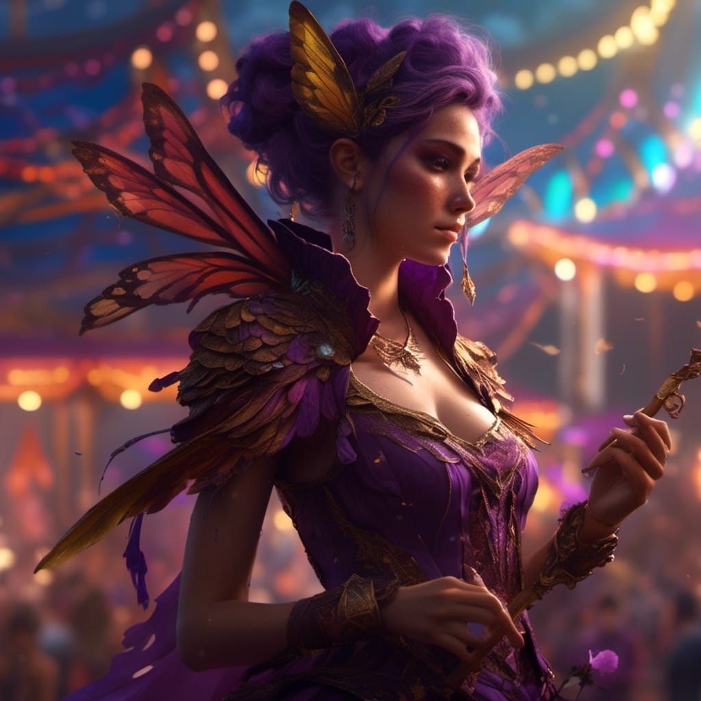 Female Fairy Bard at Circus, Hyperdetailed Digital Art