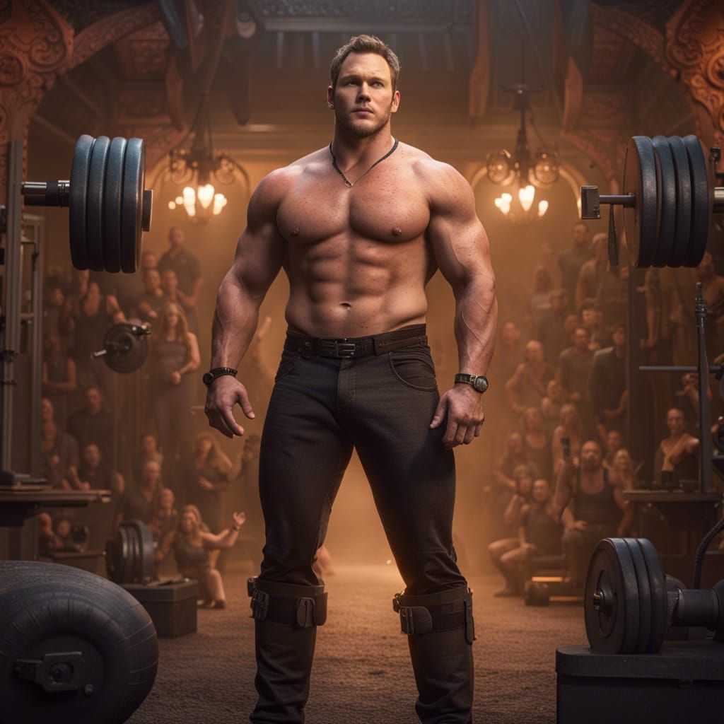 Muscular Man Bodybuilder Physique in Detailed Digital Painti...