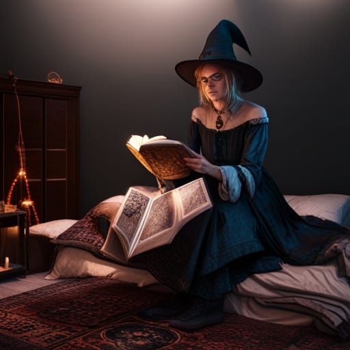 Witch Reading in Bedroom, Fantasy Concept Art