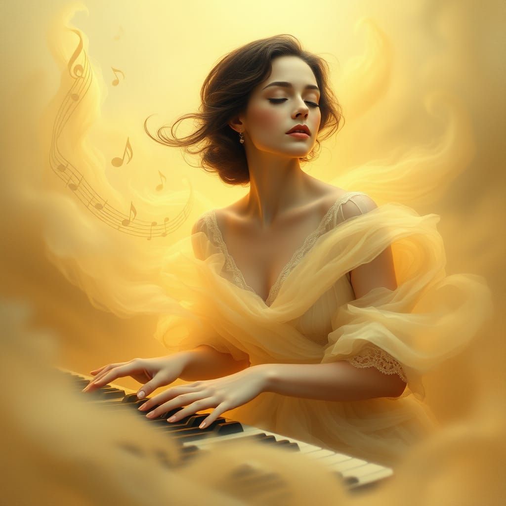 A Serene Moment of Musical Epiphany in Dreamy Impressionism