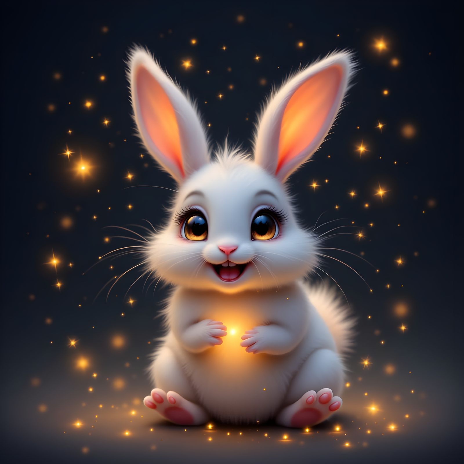 Cute Laughing Bunny with Fireflies
