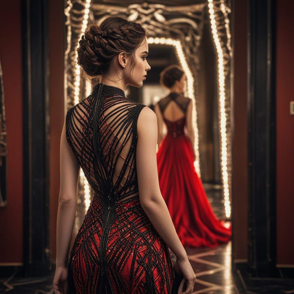 Elegant Woman with Sculpted Hair and Gown