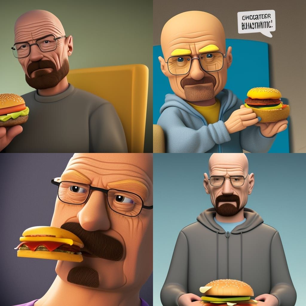 Walter White Eats a Cheeseburger: Pixar-Style 3D Art