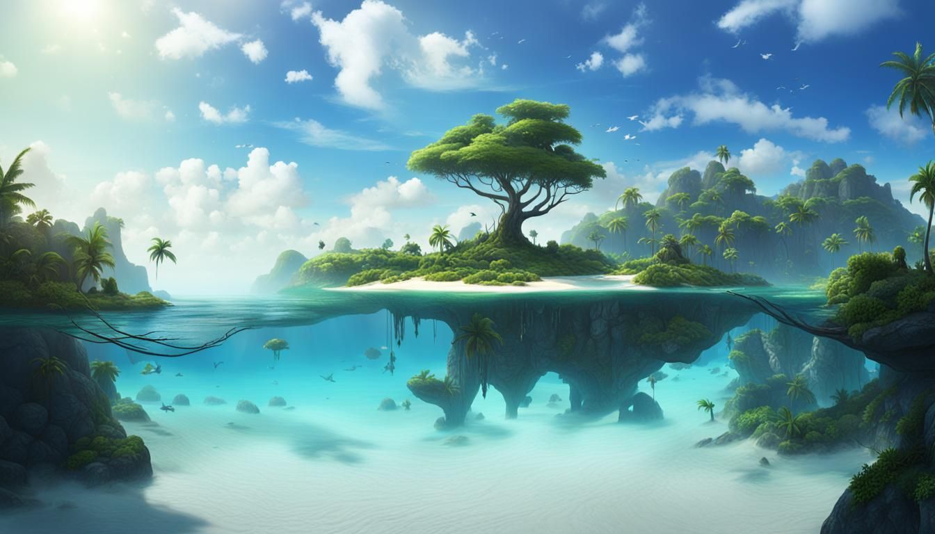 Tropical Island Paradise: Detailed Matte Painting
