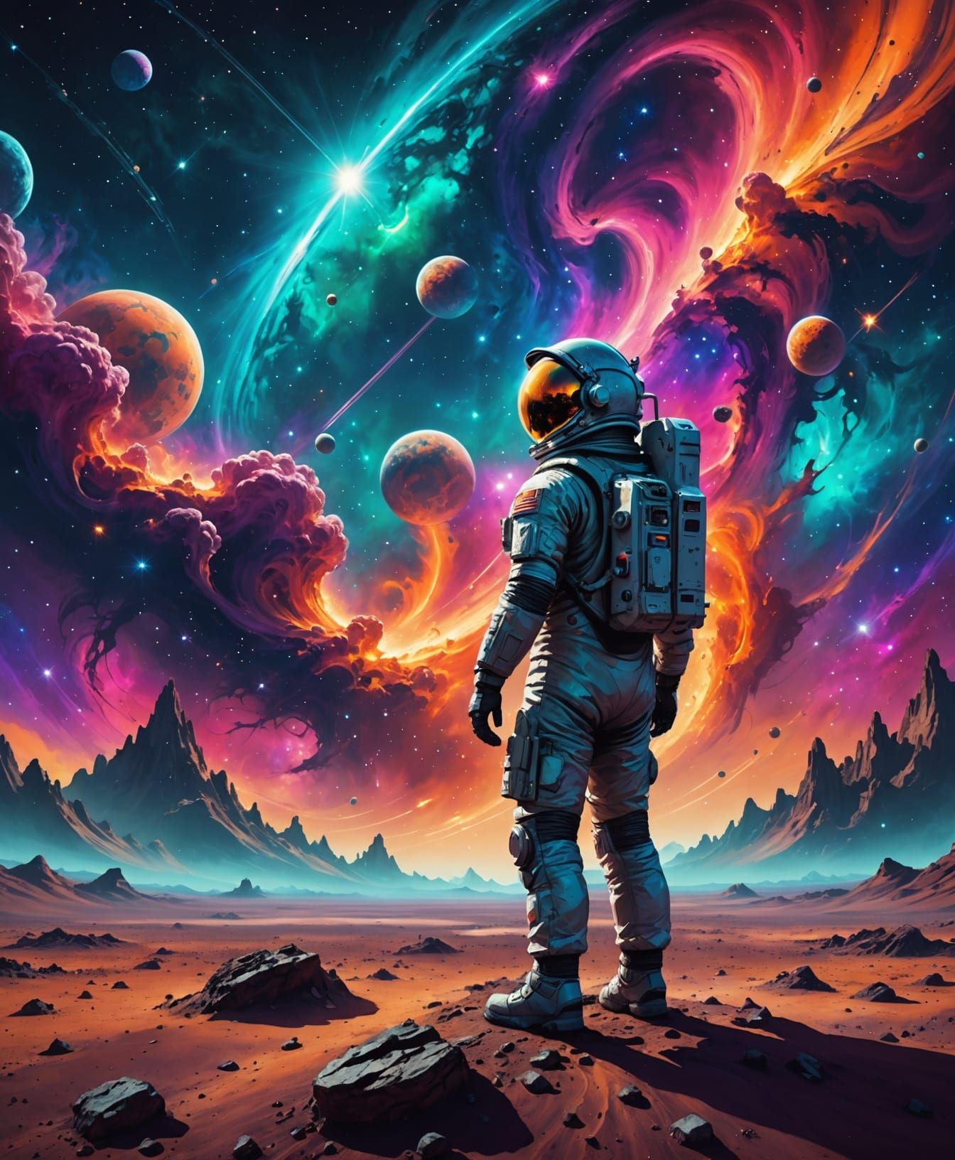 Astronaut Gazing at Nebula in Hyperdetailed Style