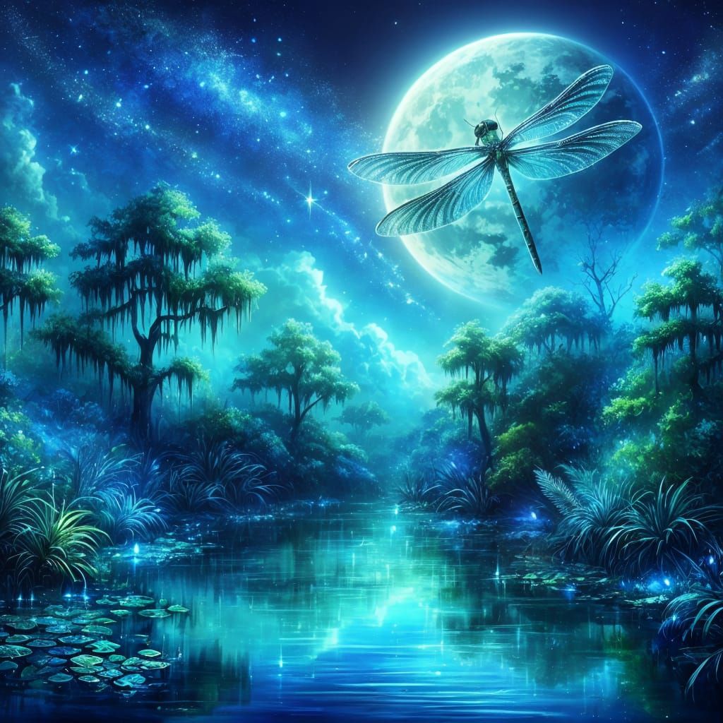 Mystical Blue Bayou Under Moonlight