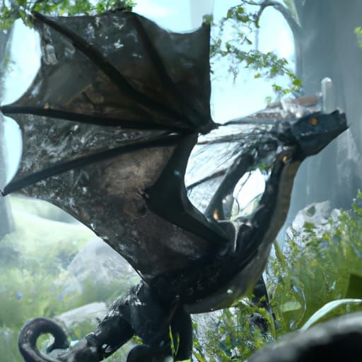 Intricate Antique Drawing of a Wispy Forest Dragon