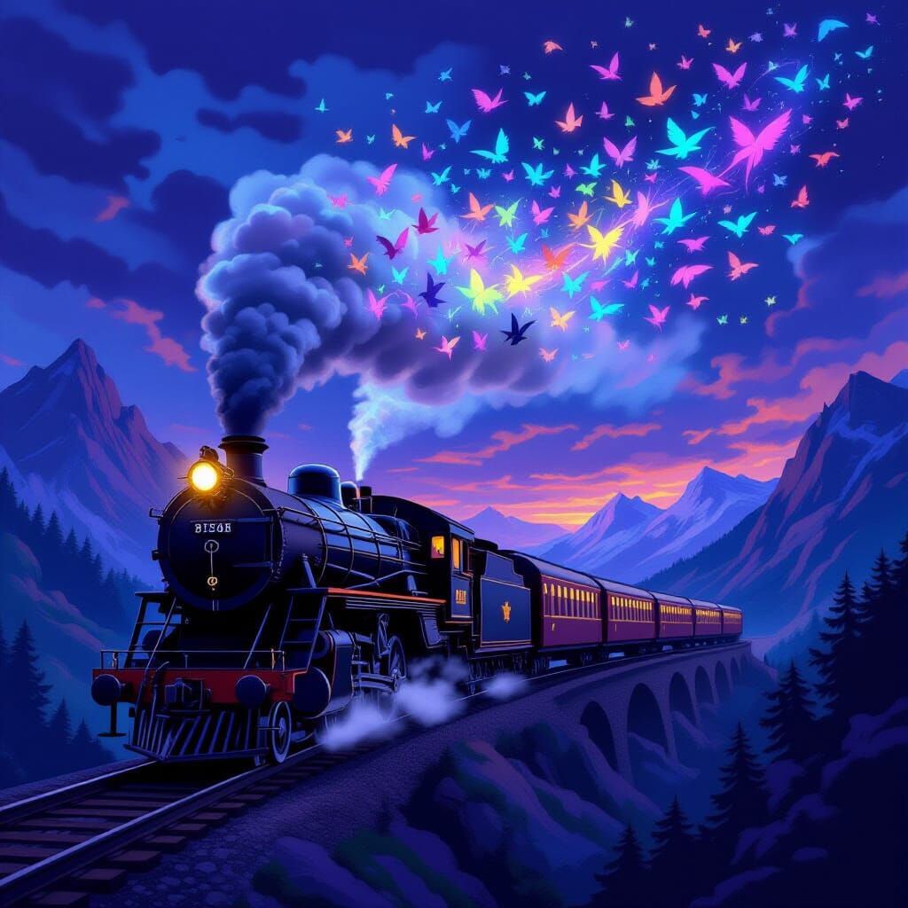 Magical Steam Train in Mountain Pass