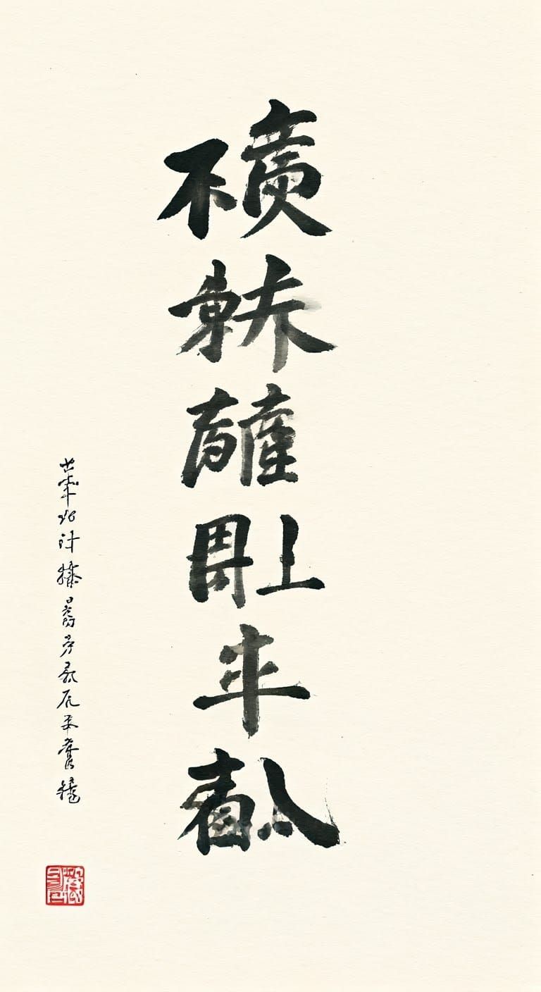 Japanese Calligraphy: Love Stays, Minimalist Ink Art