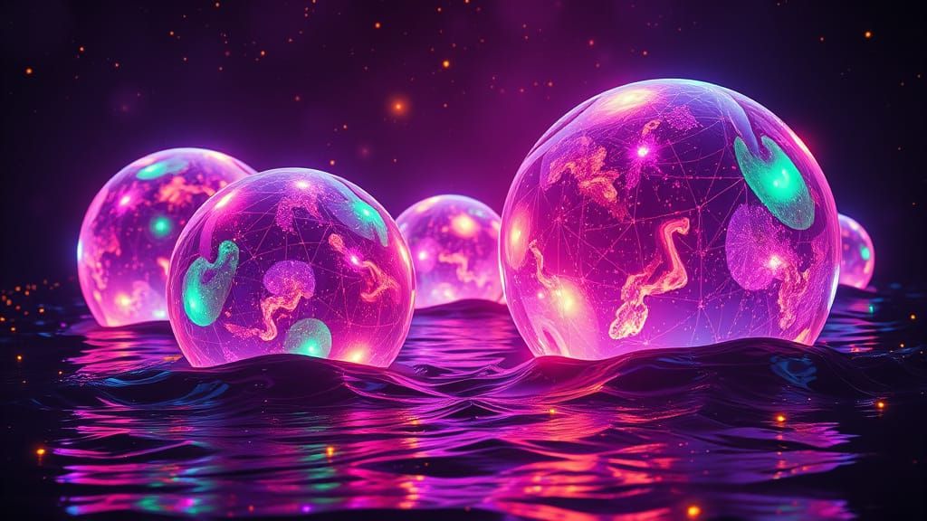 Vibrant Cosmic Spheres in Neon Haze