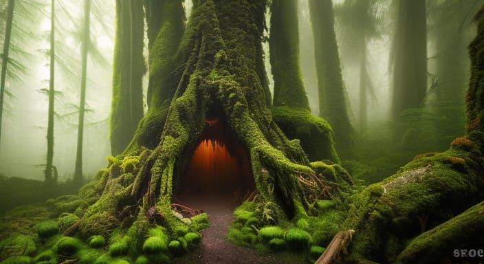 Mystical Tree Hideout in Dark Fantasy Style