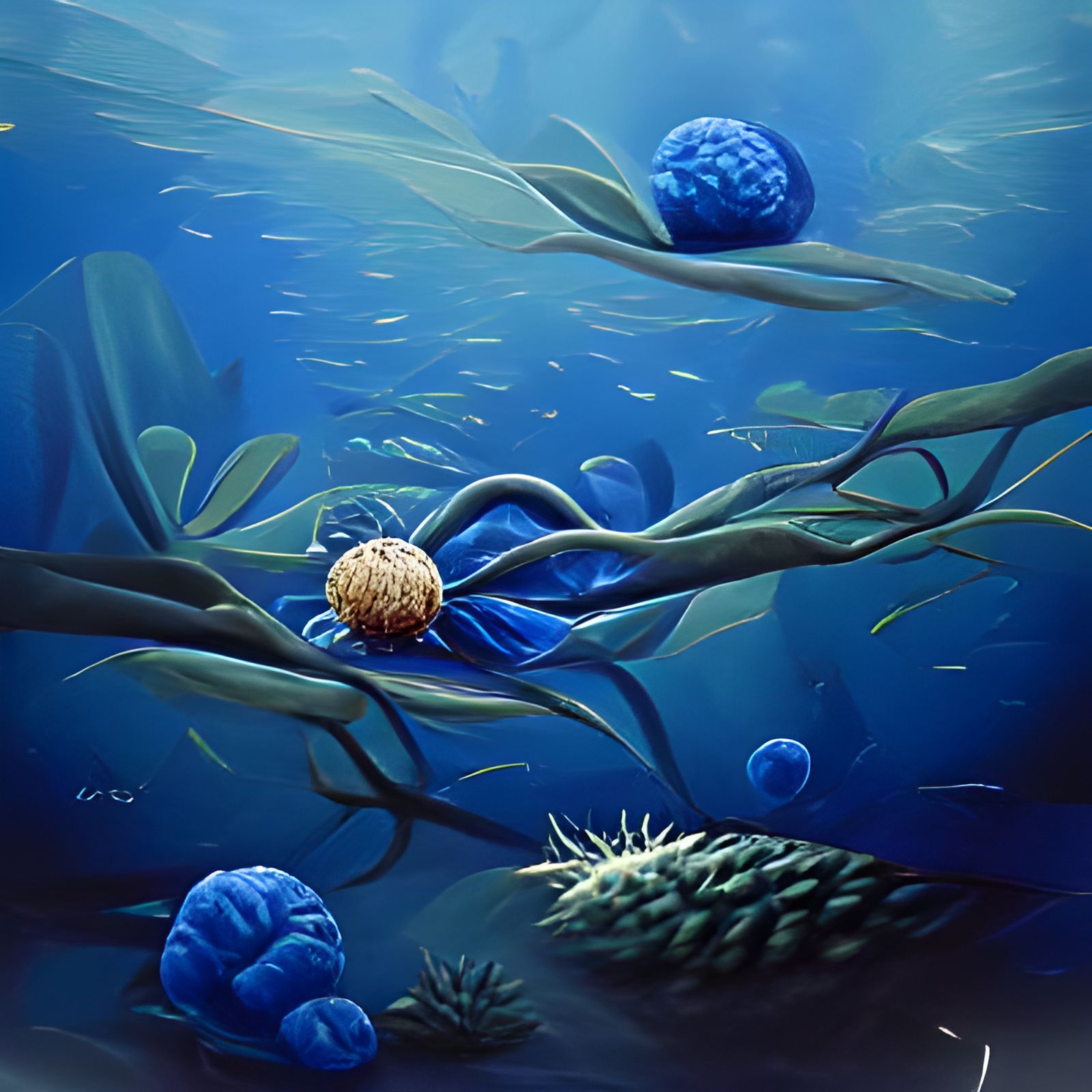 Sea Angels in a Deep Blue Sea: Gouache Painting