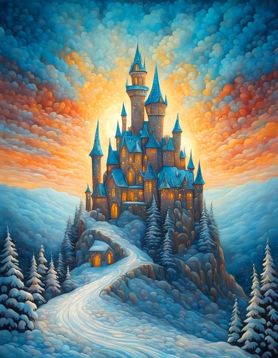 Dreamlike Winter Wonderland in Zentangle-Inspired Oil Painti...