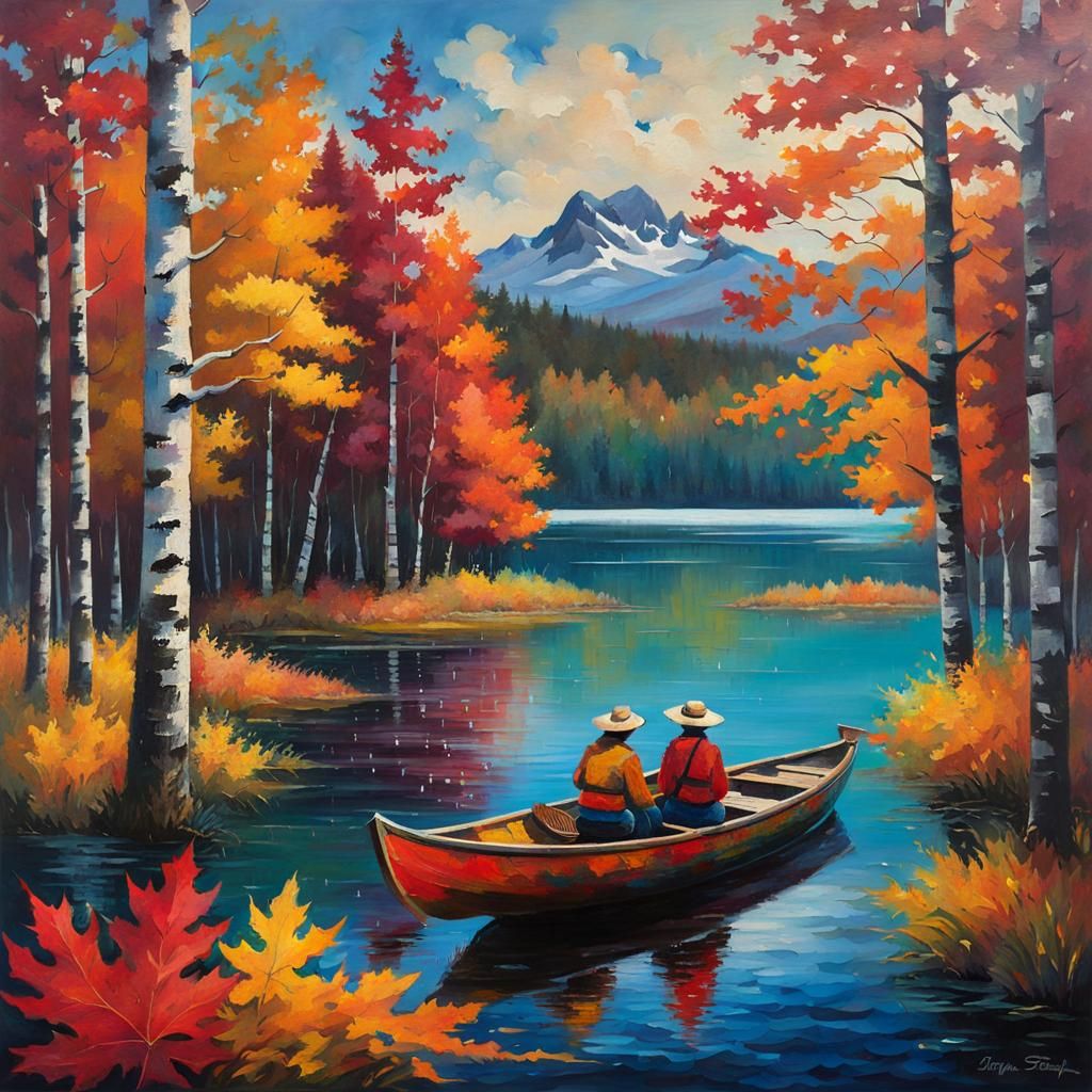 Couple in a Boat - Painting