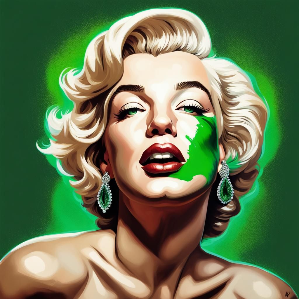 Marilyn Monroe with Green Lips: Hyperrealistic Splash Art