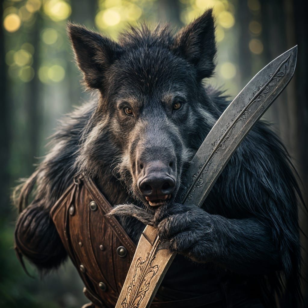 Werewolf Boar Wielding Sword and Shield