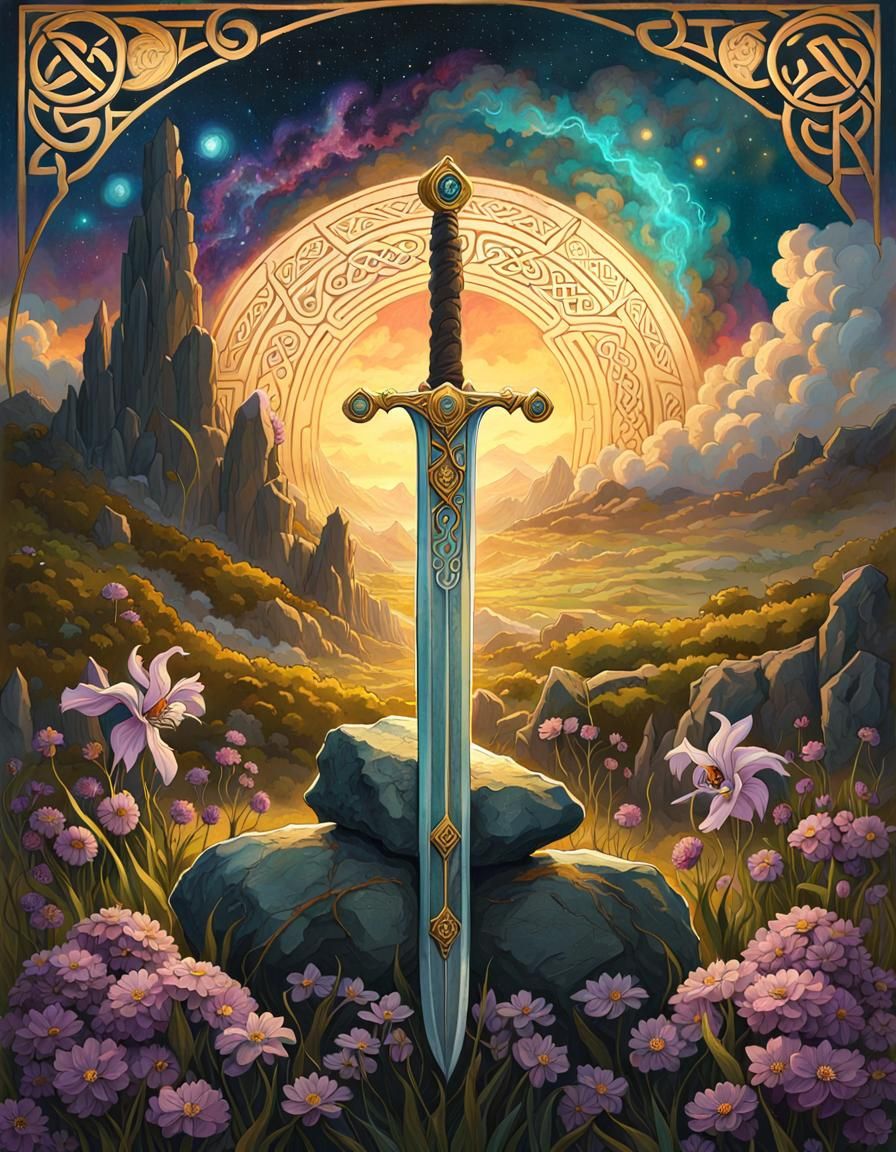Celtic Sword in Avalon, Art Nouveau Style