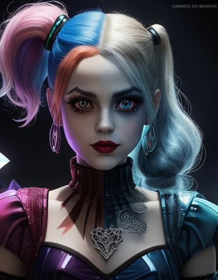 Harley Quinn in Crystal Art Style, 3D Digital Masterpiece