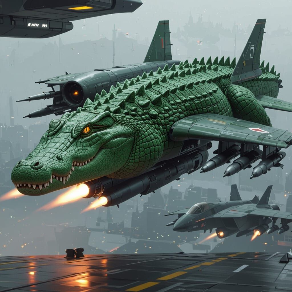Futuristic Crocodile Plane Hybrid with Missile Launchers