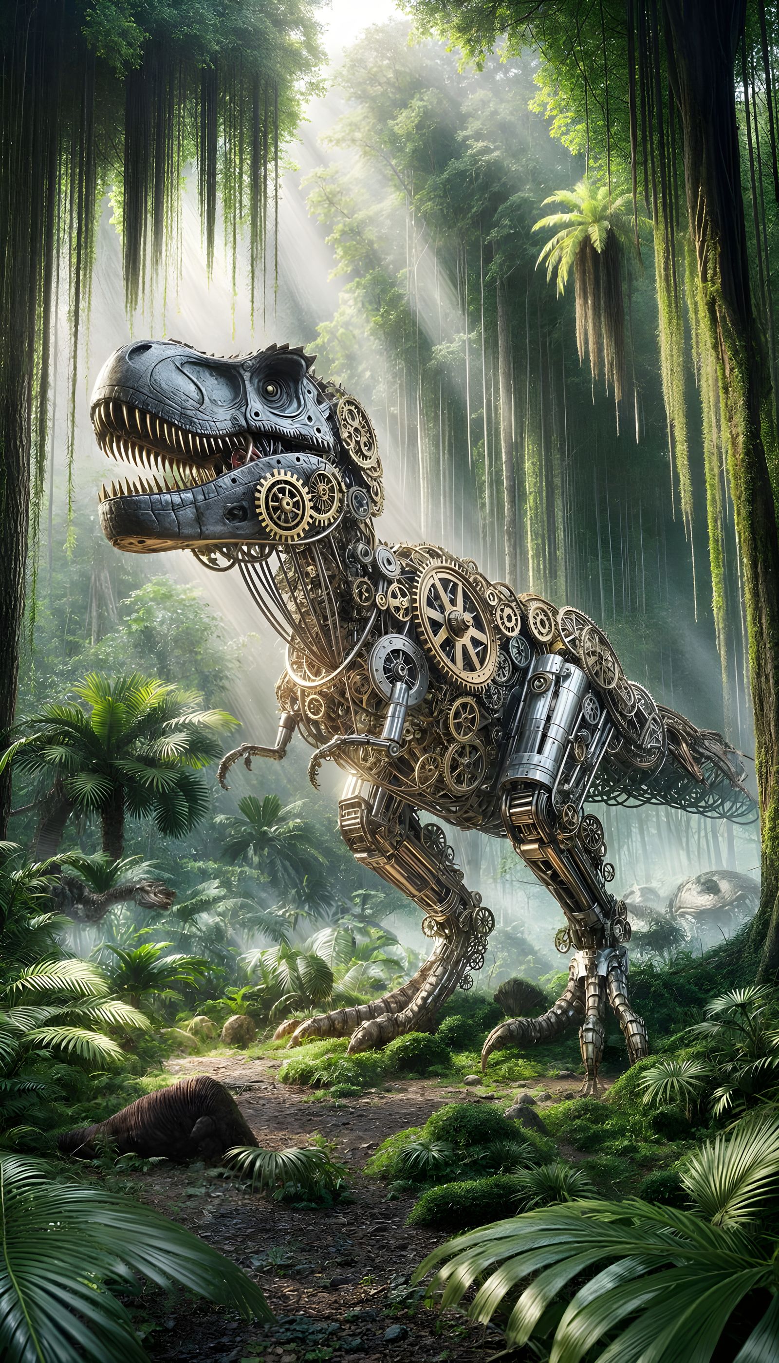 Clockwork T-Rex in Prehistoric Jungle