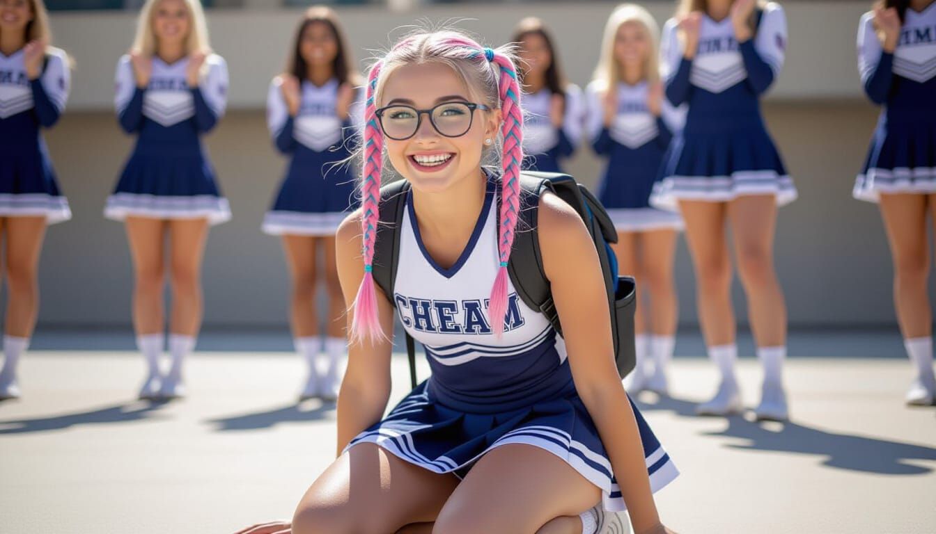 Shy Cheerleader Posing with Braces, Professional Photo