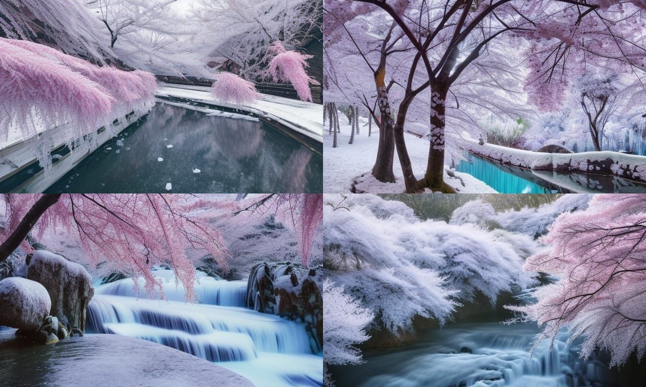 Frozen Winter Cherry Blossoms in Detailed Matte Painting