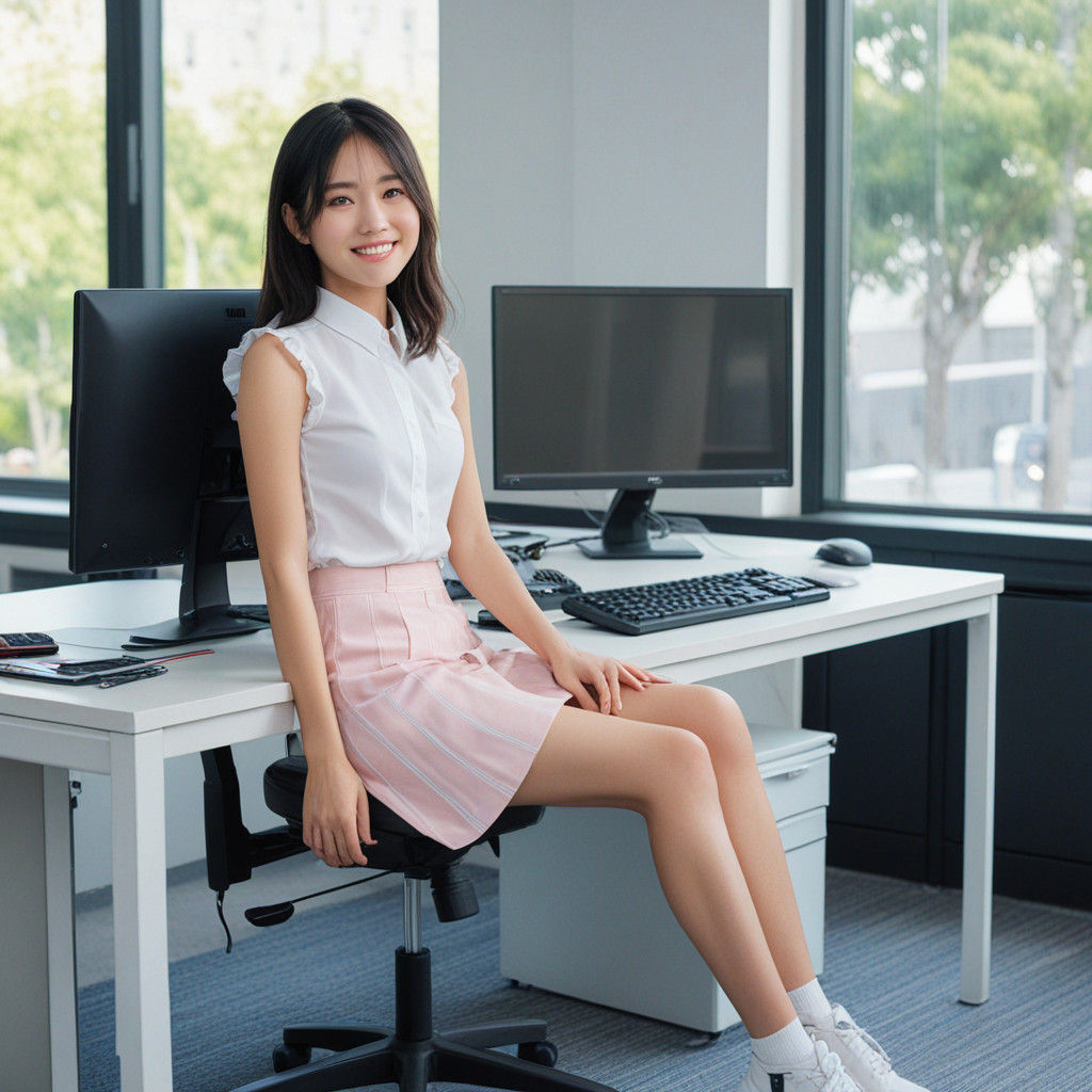 Vibrant Anime Office Girl in Morning Light