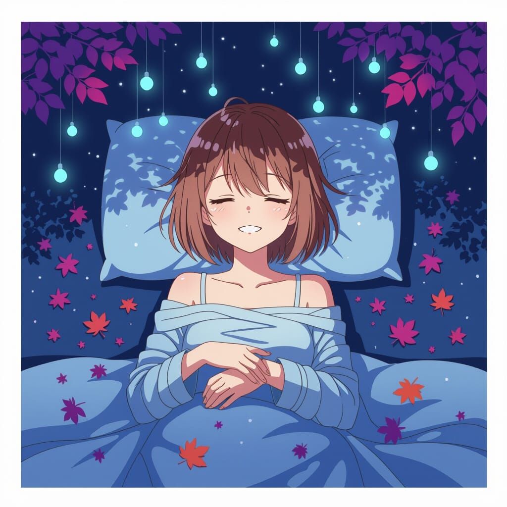 Anime Girl in Psychedelic Landscape at Night