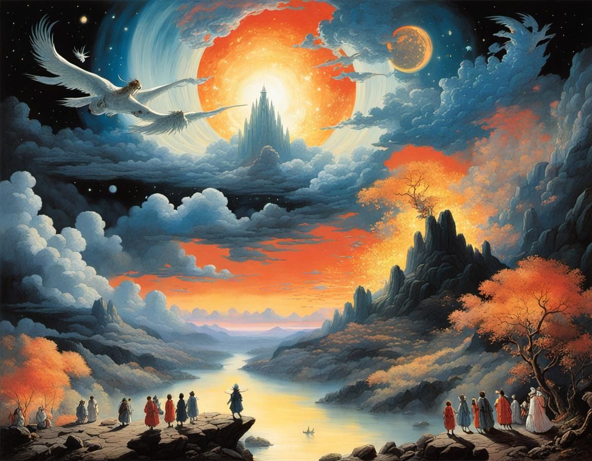 Mythical Realm of Celestial Beings in Ethereal Style