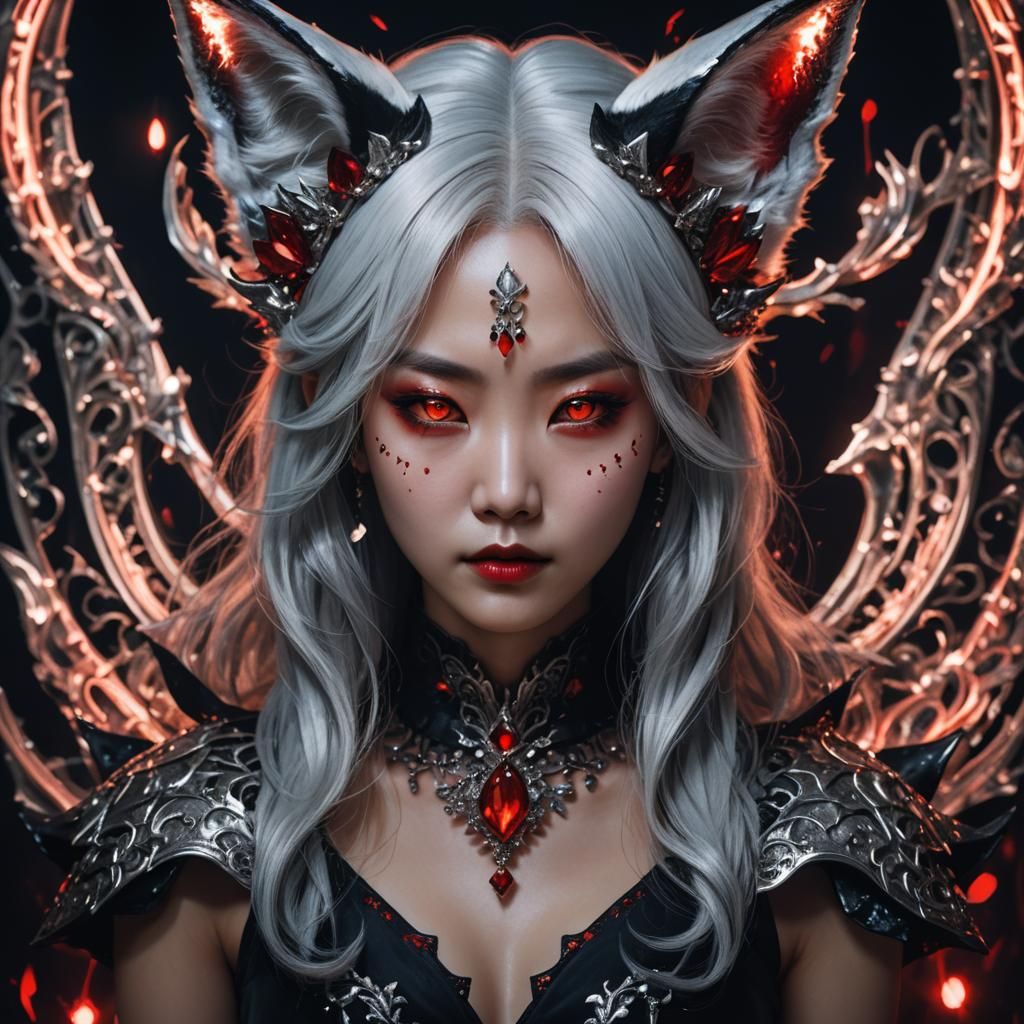 Korean Vampire Queen with Fox Ears in Dark Fantasy