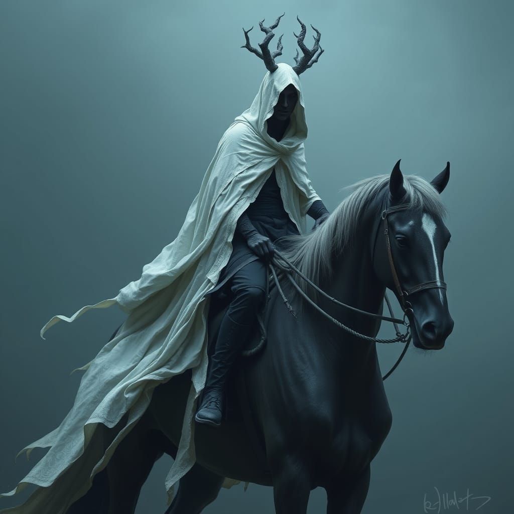 Ethereal Horseman in Flowing Cloak
