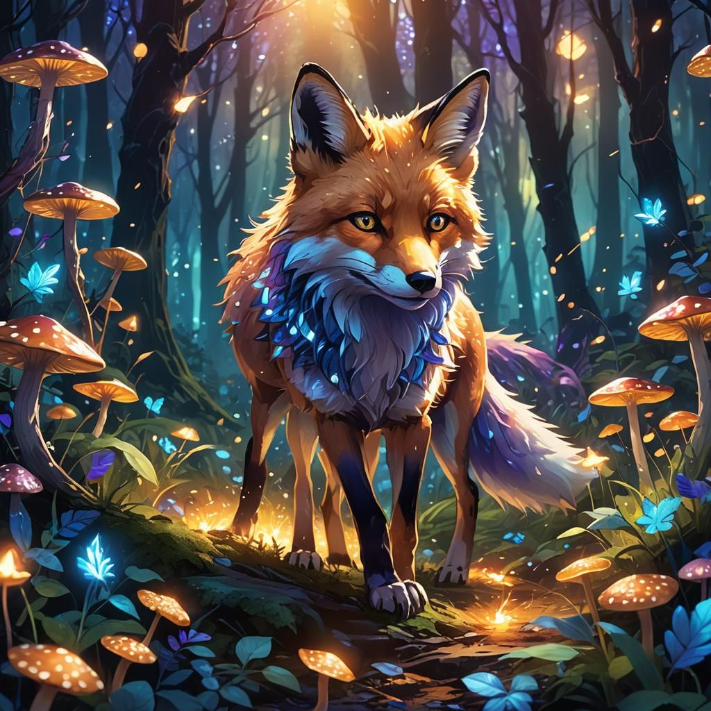 Magical Fox Leaving Trail in Fantasy Forest