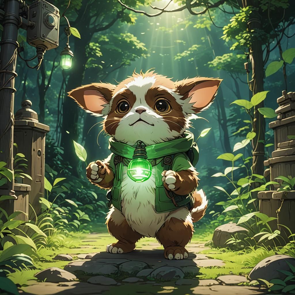 Glowing Gizmo Green Lantern in Anime Style