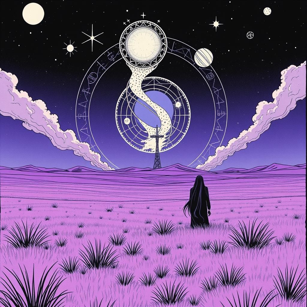 Ultraviolet Galaxy Storm in Minimalist Illustration Style