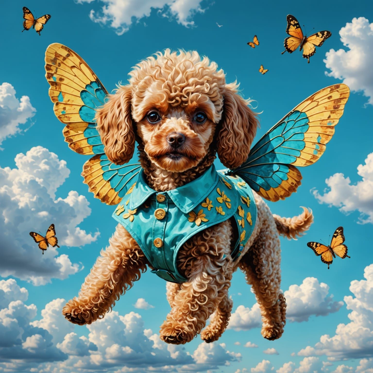 A Toy Poodle Soars in Vibrant Turquoise Skies, Van Gogh-Insp...