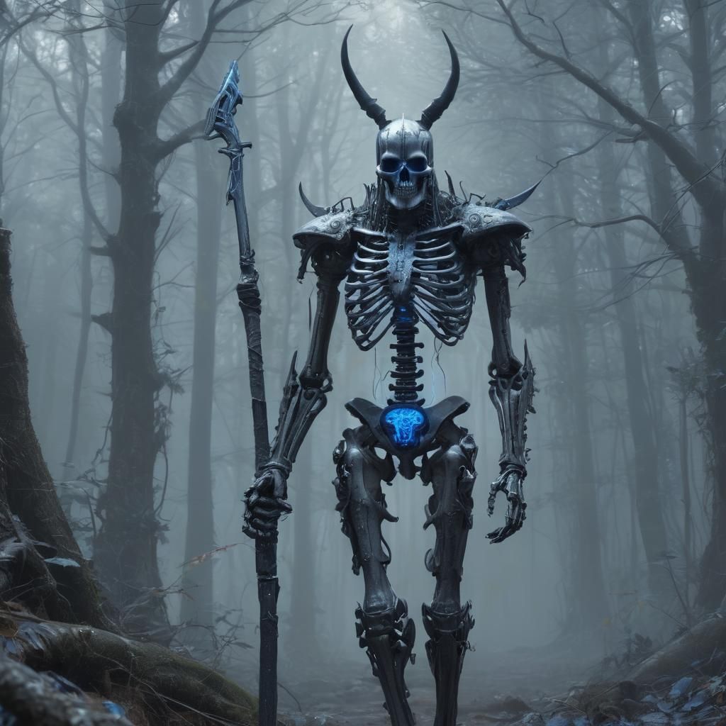 Cybernetic Viking Berserker in Dark Forest