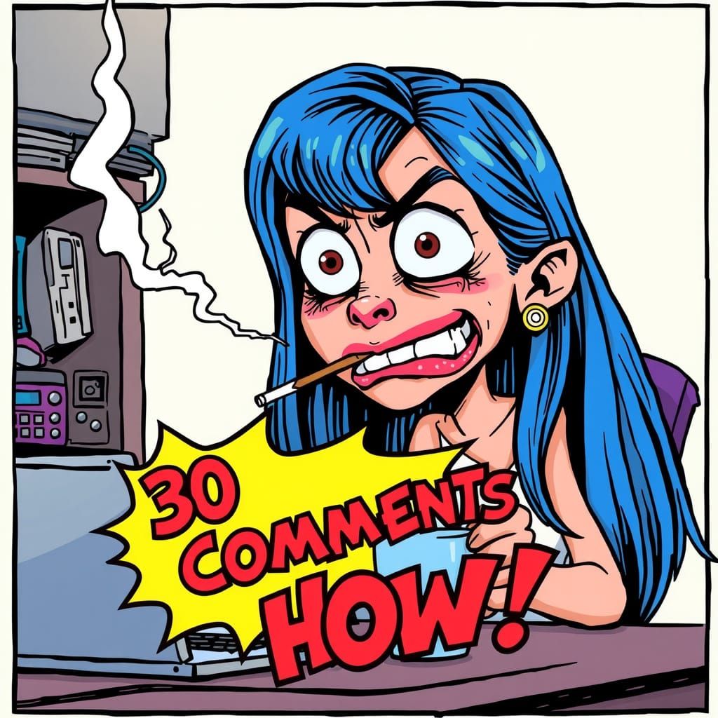 Distressed Cartoon Woman in Underground Comix Style, Shocked...