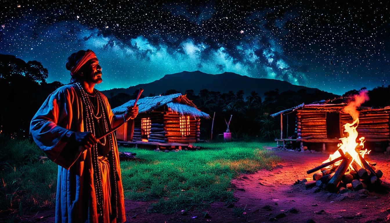 Guarani Shaman Healing Ritual Under Starry Sky