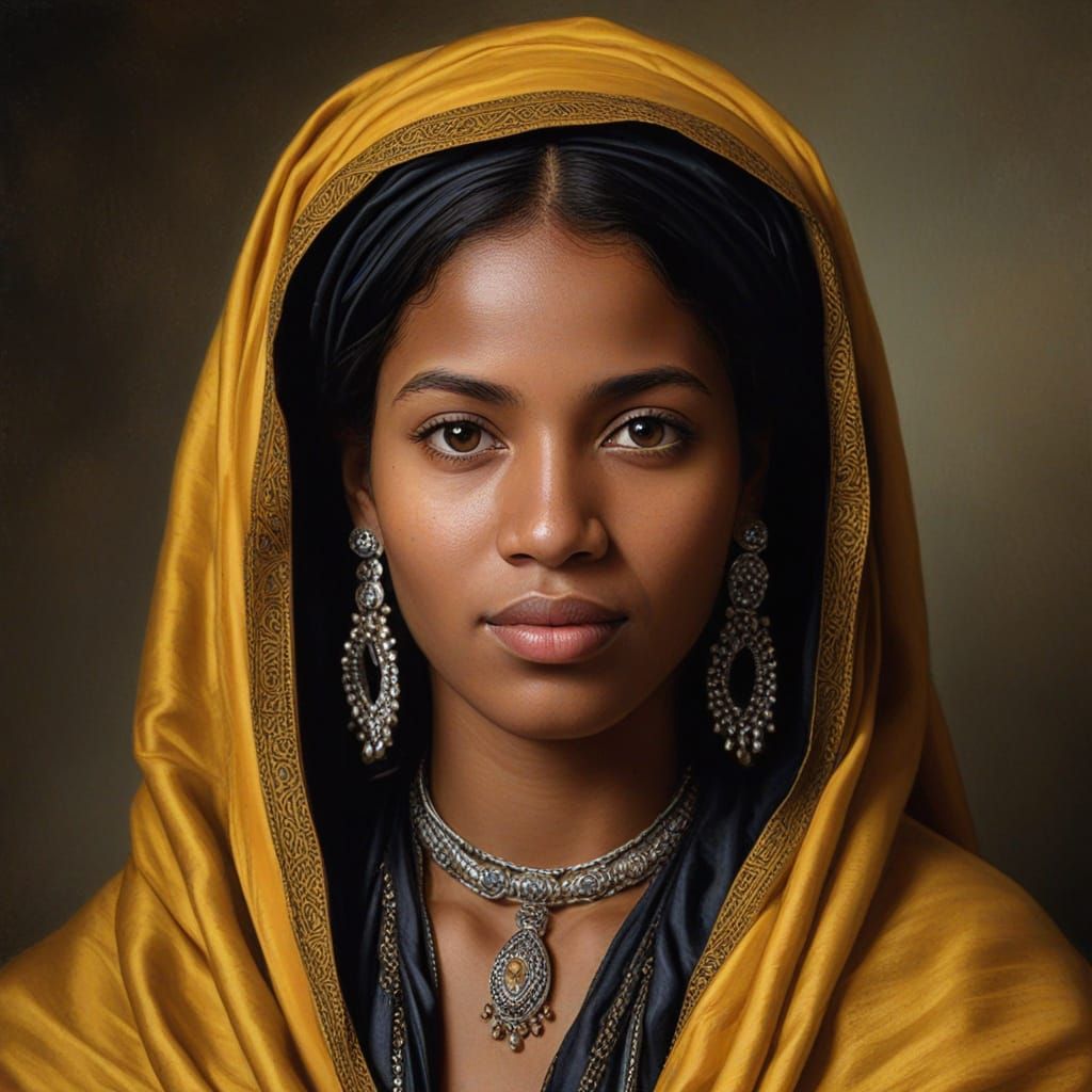 Malian Tuareg Woman Portrait in Raphael Style