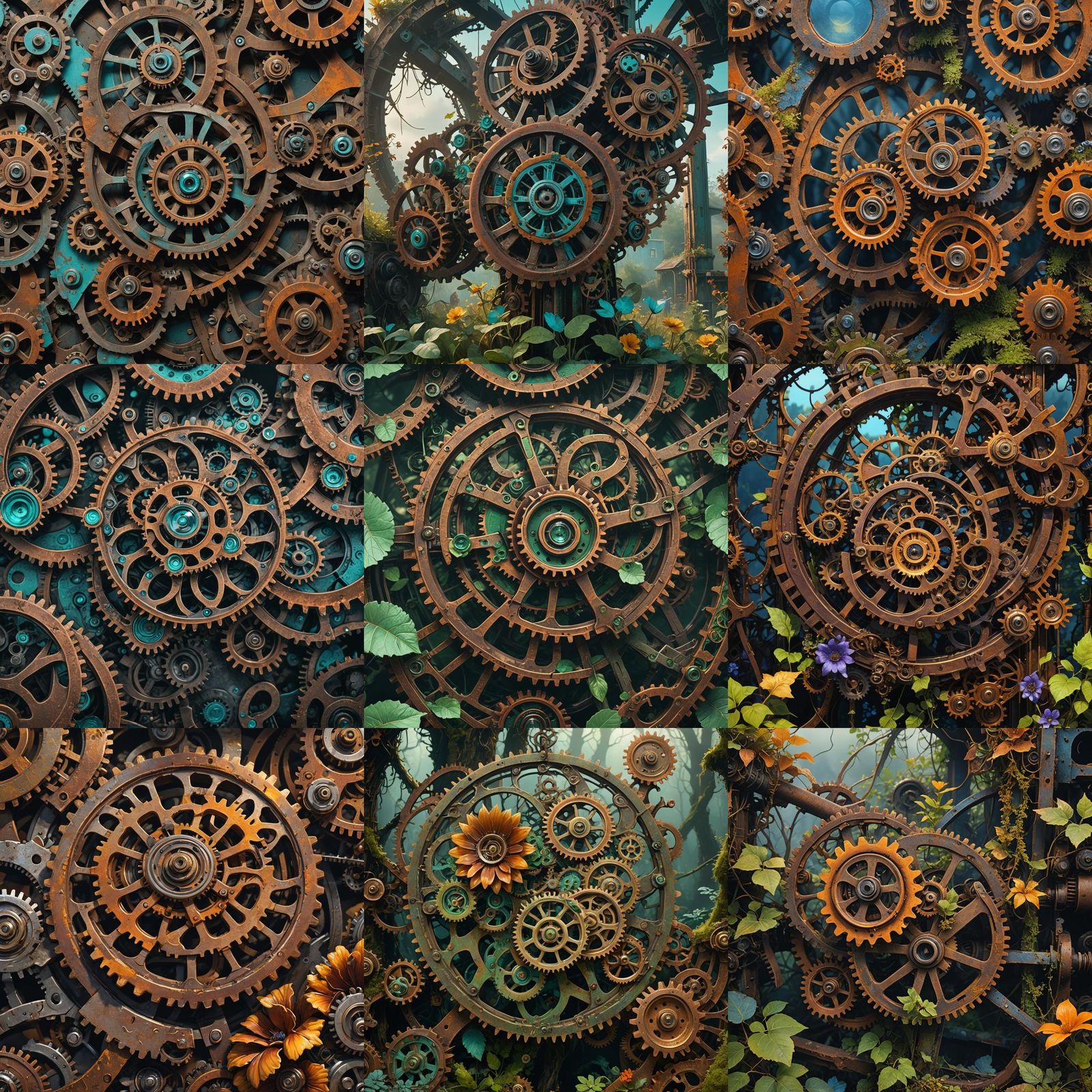 Rusting Gear Flower: Detailed Matte Painting