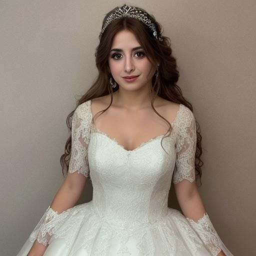 Beautiful Brunette Princess in Light Blue Wedding Dress