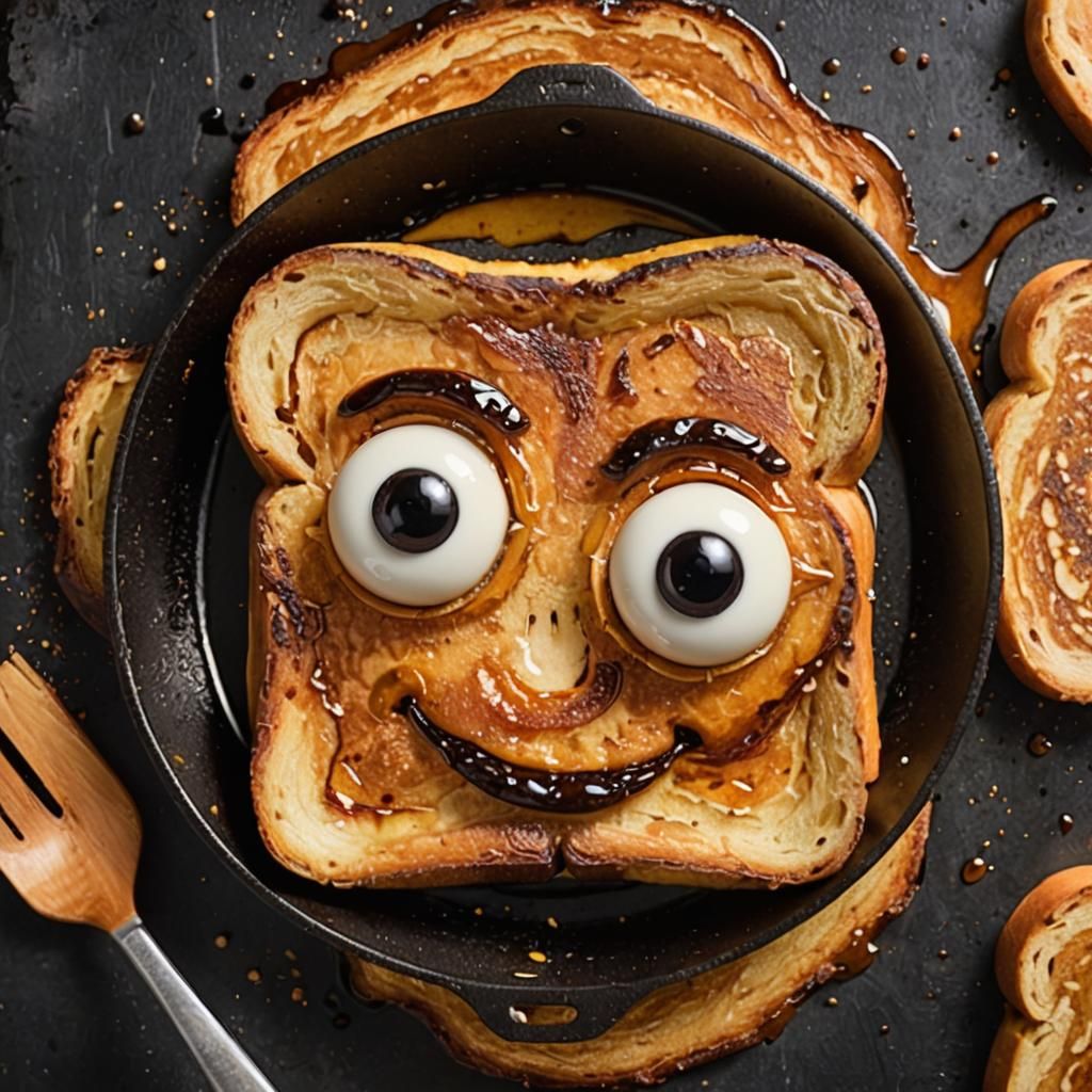 Happy French Toast Cooking in a Pan