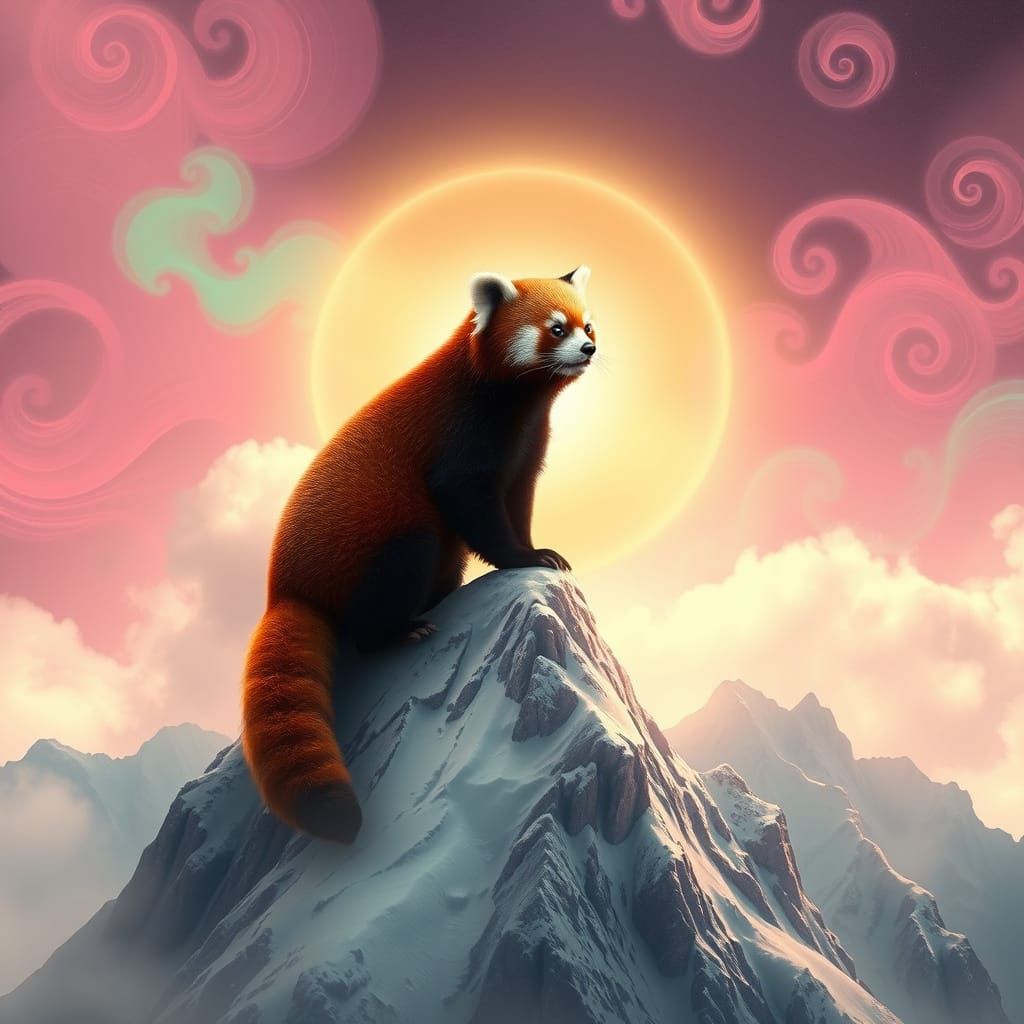 Majestic Red Panda Reigns Over Enchanted Mountain Realm