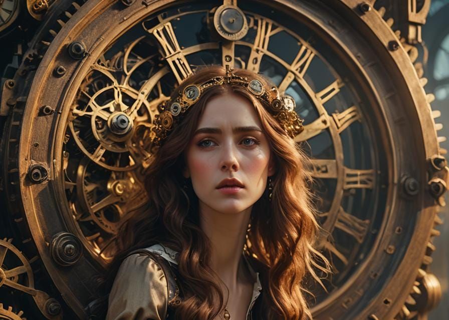 Dystopian Portrait in Pre-Raphaelite Surreal Style